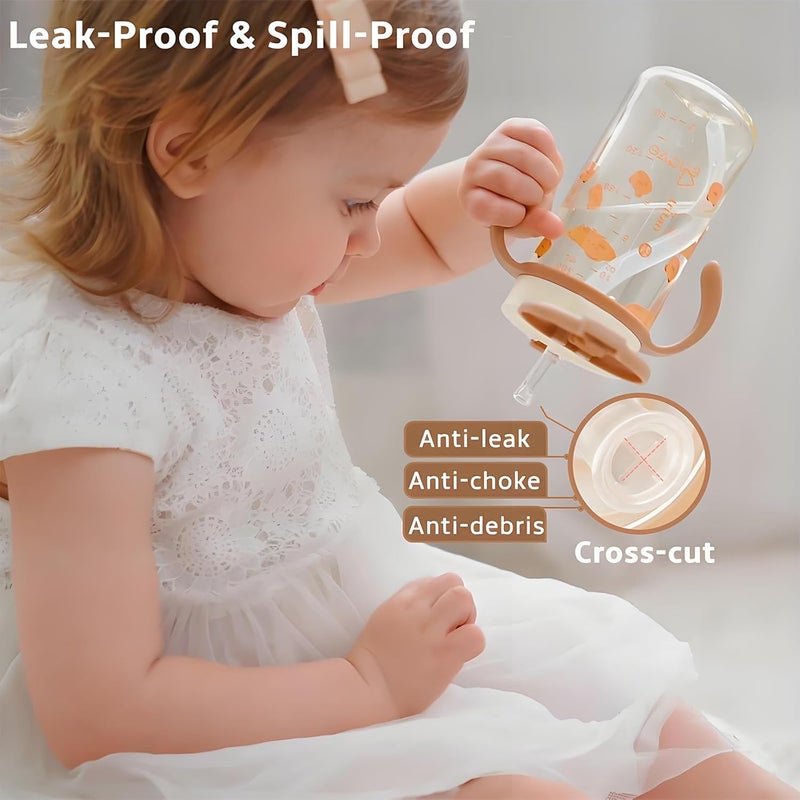 evorie Tritan Spill Proof Toddler Straw Sippy Cup, 10 oz for Baby and Toddlers 1-3 Years Old, No Spill Straw Water Bottle with Removable Handles, Ideal for School, BPA-Free, Smiles - Image 3
